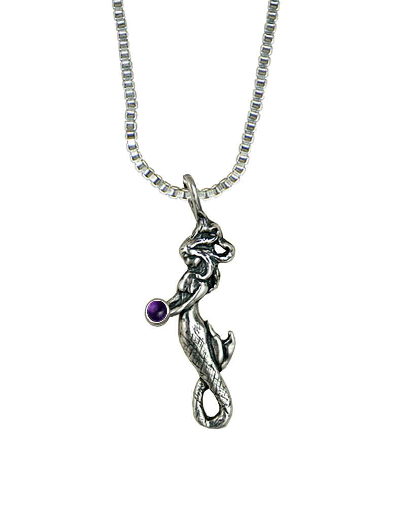 Sterling Silver Little Mermaid Pendant With Amethyst